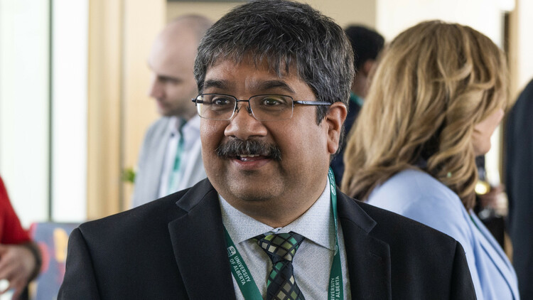 Dr. Amit Kumar, Professor in Department of Mechanical Engineering and Deputy Director of Future Energy Systems, meets with government of Alberta MLAs at an event in April 2024.