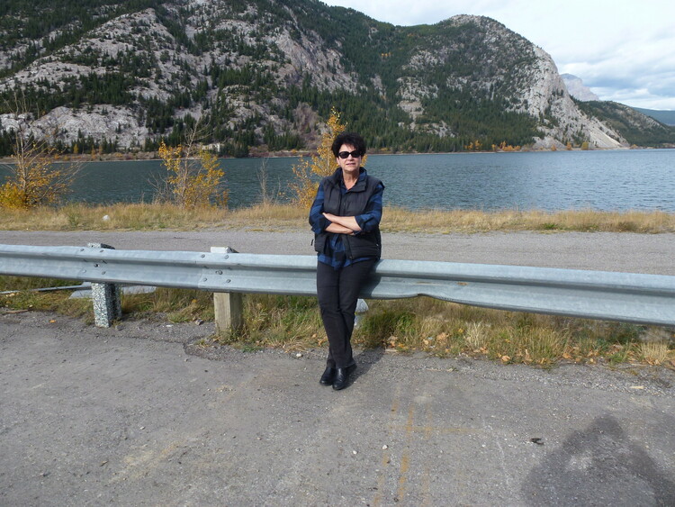 Dr. M. Anne Naeth near Exshaw limestone quarry reclamation site